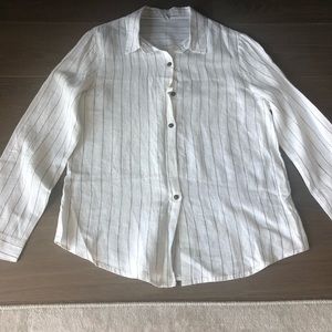 NWOT White black striped linen button down shirt